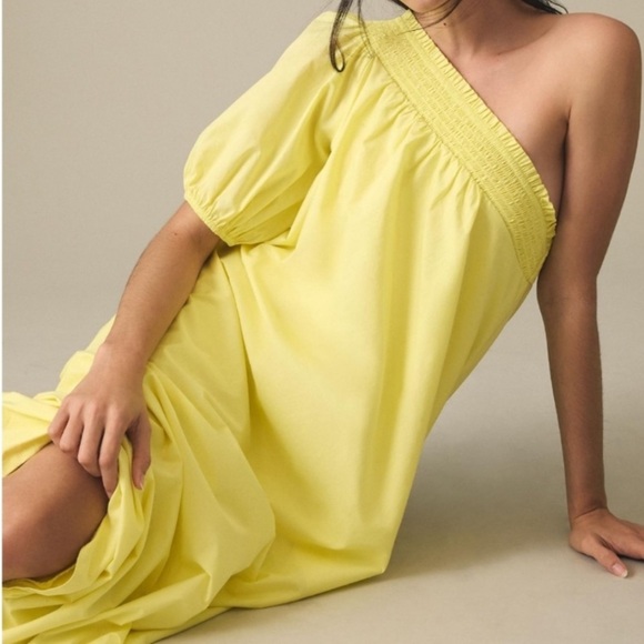 Anthropologie Maeve Yellow One Shoulder Midi Dress Size S New Without Tags - Picture 3 of 3